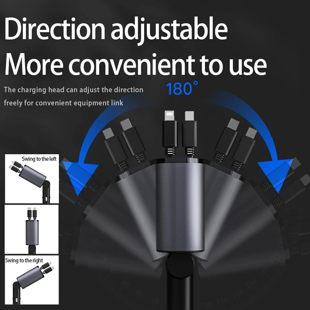 4 IN 1 Retractable cable 100W Super Fast Car Charging | USB | Type C | IPHONE