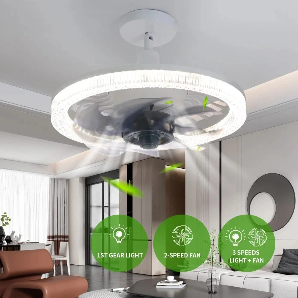 LED fan light with light E27 conversion base with remote control, suitable for bedroom, living room and home silent version